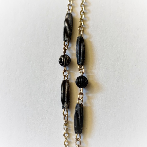 VTG Deco Style Gold Wash Sterling Black Bead Double Strand Necklace - Picture 8 of 15